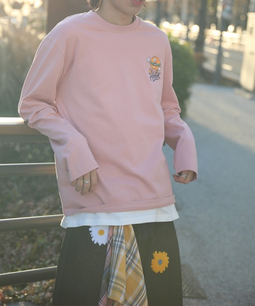 HOOK(フック)の「HOOK -original- フードキャラクター グラフィックプリント ロングスリーブTシャツ(Tシャツ/カットソー・メンズ・ピンク/ブラック・L/M/XL)」の6枚目の写真