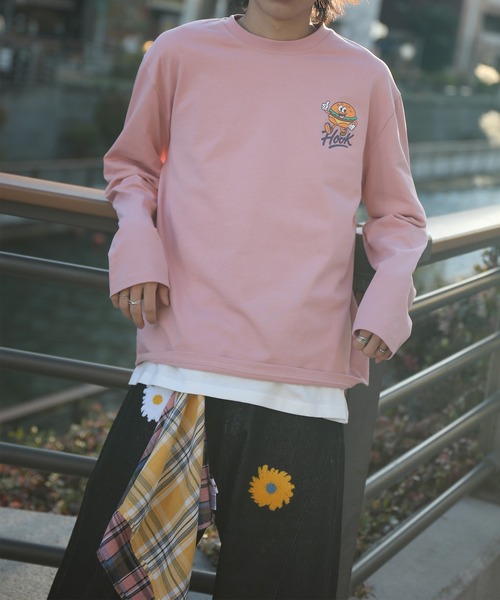 HOOK(フック)の「HOOK -original- フードキャラクター グラフィックプリント ロングスリーブTシャツ(Tシャツ/カットソー・メンズ・ピンク/ブラック・L/M/XL)」の7枚目の写真