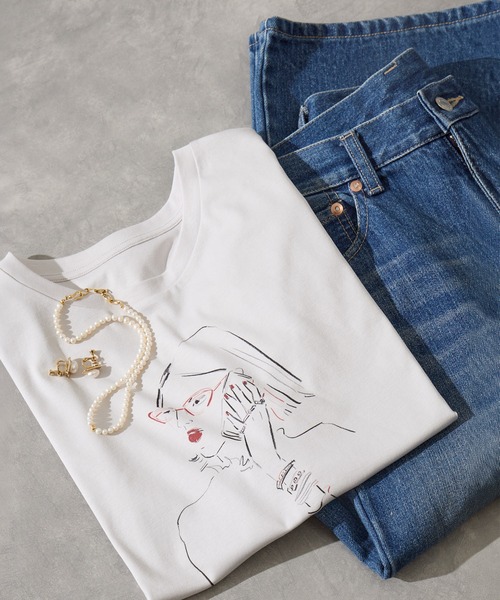 ROPE'（ロペ）の「【YUKO SAEKI for ROPE’・コラボレーション】フレンチスリーブプリントTシャツ/イージーケア（Tシャツ/カットソー・レディース・ホワイト系その他2/グレー/ライトグレー/ホワイト系その他3/ホワイト系その他/グレー系その他・FREE）」の2枚目の写真