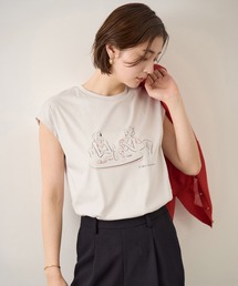 【YUKO SAEKI for ROPE’・コラボレーション】フレンチスリーブプリントTシャツ/イージーケア