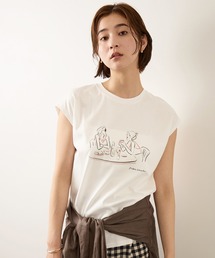 【YUKO SAEKI for ROPE’・コラボレーション】フレンチスリーブプリントTシャツ/イージーケア