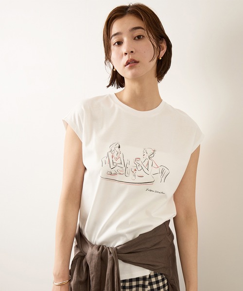 ROPE'（ロペ）の「【YUKO SAEKI for ROPE’・コラボレーション】フレンチスリーブプリントTシャツ/イージーケア（Tシャツ/カットソー・レディース・ホワイト系その他2/グレー/ライトグレー/ホワイト系その他3/ホワイト系その他/グレー系その他・FREE）」の4枚目の写真