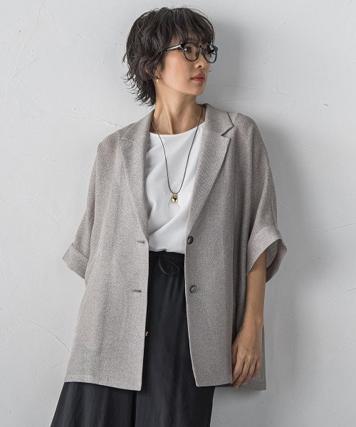 la.f…（ラエフ）の「”カーデみたいに羽織れる”メッシュジャケット（テーラードジャケット・レディース・ベージュ/ブラウン/ベージュ系その他/ブラック/ライトグレー・9号/7号）」の5枚目の写真