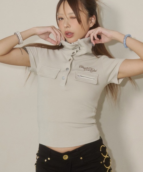 d.i.a.(ダイヤ)の「ミリタリーポケットリブTシャツ(Tシャツ/カットソー・レディース・レッド/ホワイト/ブラック/イエロー/ベージュ・FREE)」の11枚目の写真