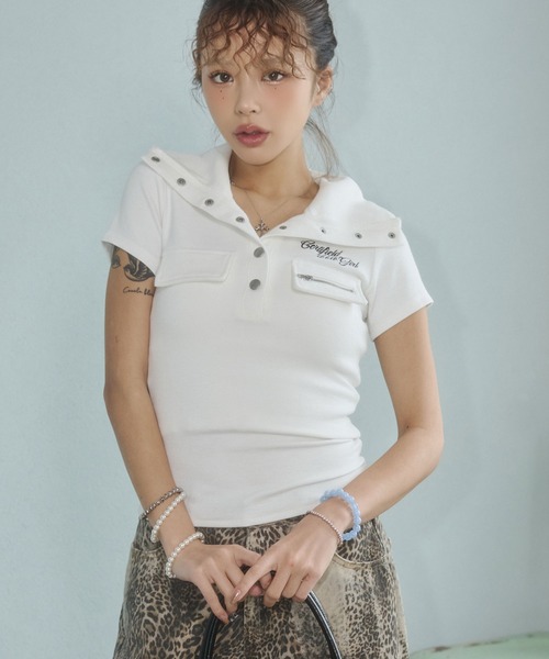 d.i.a.(ダイヤ)の「ミリタリーポケットリブTシャツ(Tシャツ/カットソー・レディース・レッド/ホワイト/ブラック/イエロー/ベージュ・FREE)」の13枚目の写真