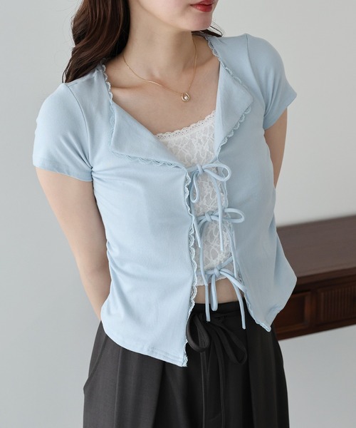 BLUEEAST(ブルーイースト)の「トリムレースリボンカットソー(Tシャツ/カットソー・レディース・ホワイト/ブルー/グレー・MEDIUM)」の8枚目の写真