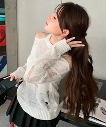 カットアウトメッシュデザイン ルーズニット