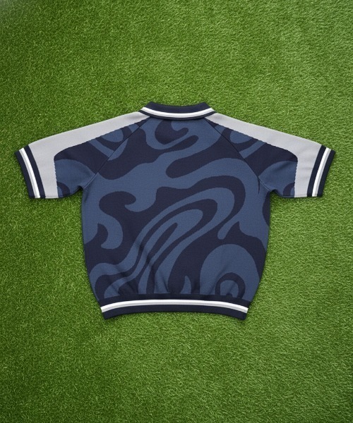 JFA STORE】 ニットポロシャツ SAMURAI BLUE 波柄総柄 日本代表・観戦