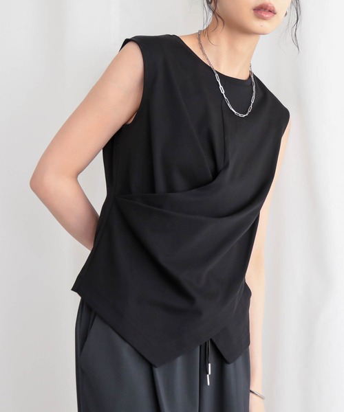 for/c(フォーシー)の「トルココットンクロスデザインノースリーブ【サスティナブル】(Tシャツ/カットソー・レディース・オフホワイト/ブラック・M/L)」の15枚目の写真