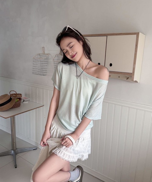 LYEON(リヨン)の「ドルマンオーバーサイズTシャツ(Tシャツ/カットソー・レディース・オフホワイト/グレー/ミント/ブラック/イエロー・FREE)」の12枚目の写真
