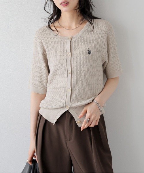 La-gemme(ラジェム)の「U.S. POLO ASSN. 別注サマーニットカーディガン(カーディガン/ボレロ・レディース・ホワイト/ブラック/グレー/ネイビー/ベージュ・フリー)」の4枚目の写真