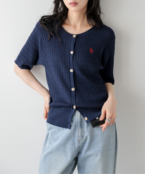 La-gemme(ラジェム)の「U.S. POLO ASSN. 別注サマーニットカーディガン(カーディガン/ボレロ・レディース・ホワイト/ブラック/グレー/ネイビー/ベージュ・フリー)」の5枚目の写真