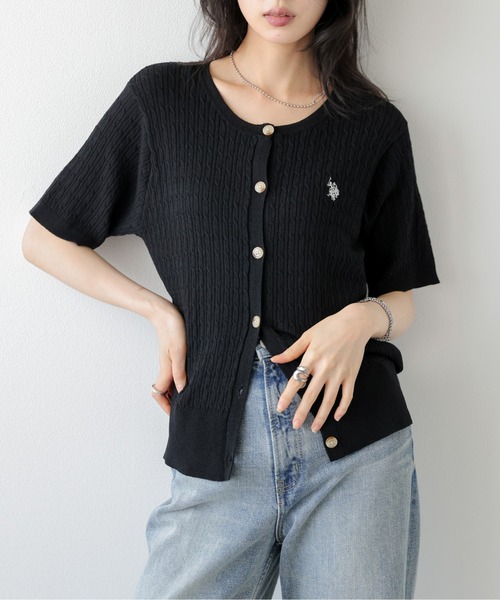 La-gemme(ラジェム)の「U.S. POLO ASSN. 別注サマーニットカーディガン(カーディガン/ボレロ・レディース・ホワイト/ブラック/グレー/ネイビー/ベージュ・フリー)」の2枚目の写真