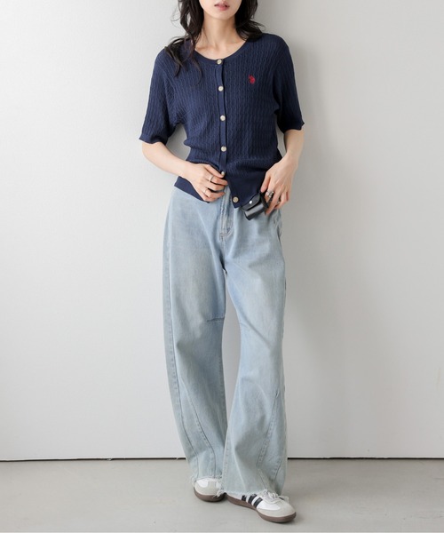 La-gemme(ラジェム)の「U.S. POLO ASSN. 別注サマーニットカーディガン(カーディガン/ボレロ・レディース・ホワイト/ブラック/グレー/ネイビー/ベージュ・フリー)」の6枚目の写真