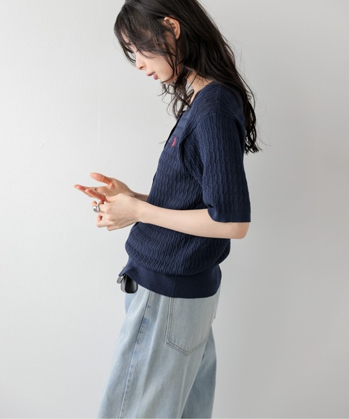 La-gemme(ラジェム)の「U.S. POLO ASSN. 別注サマーニットカーディガン(カーディガン/ボレロ・レディース・ホワイト/ブラック/グレー/ネイビー/ベージュ・フリー)」の7枚目の写真