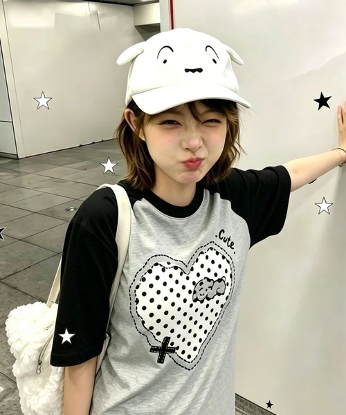 AsheKsha（アシクシャ）の「ポルカドットハート パピー ラディアントショルダーTシャツ（Tシャツ/カットソー・レディース・グレー・M）」の4枚目の写真