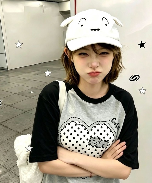 AsheKsha（アシクシャ）の「ポルカドットハート パピー ラディアントショルダーTシャツ（Tシャツ/カットソー・レディース・グレー・M）」の6枚目の写真
