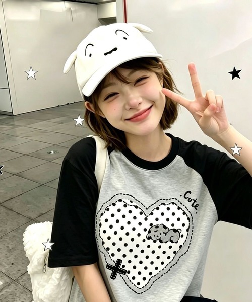 AsheKsha（アシクシャ）の「ポルカドットハート パピー ラディアントショルダーTシャツ（Tシャツ/カットソー・レディース・グレー・M）」の7枚目の写真
