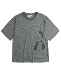 MUDSALT（マッドソルト）の「クロップアーカイブストライプ半袖Tシャツオリーブ（Tシャツ/カットソー）」
