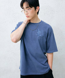 クラムブルピグメントアプリケ半袖Tシャツダイブブルー