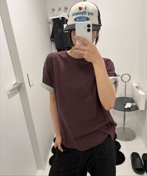 SLOWACID（スローアシッド）の「SA REFINED FLIP-CUFF SEMI-CROP TEE [DARK PLUM]（Tシャツ/カットソー・レディース・その他・SMALL/MEDIUM/LARGE/X-LARGE）」の9枚目の写真