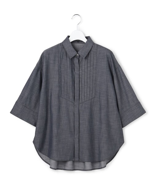 23区 L(ニジュウサンクオオキイサイズ)の「デニムライクキュプラミックス ブザムデザイン ブラウス(シャツ/ブラウス・レディース・ネイビー系・50/48/46/44)」の6枚目の写真