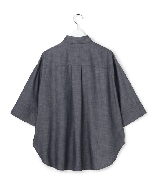 23区 L(ニジュウサンクオオキイサイズ)の「デニムライクキュプラミックス ブザムデザイン ブラウス(シャツ/ブラウス・レディース・ネイビー系・50/48/46/44)」の7枚目の写真