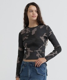 《WEB限定/DAILY/デイリー/WOMAN》RIB CAMO L/S CREW NECK T-SHIRT
