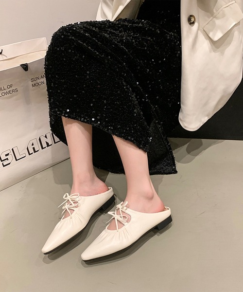 Lace Ladies（レースレディース）の「ダブルリボン ポインテッドトゥ レザー調 ミュール パンプス（サンダル・レディース・シルバー/アイボリー・23.5cm/24cm/24.5cm/25cm/22.5cm/23cm）」の5枚目の写真