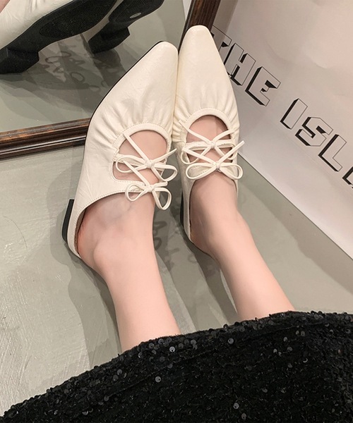 Lace Ladies（レースレディース）の「ダブルリボン ポインテッドトゥ レザー調 ミュール パンプス（サンダル・レディース・シルバー/アイボリー・23.5cm/24cm/24.5cm/25cm/22.5cm/23cm）」の7枚目の写真