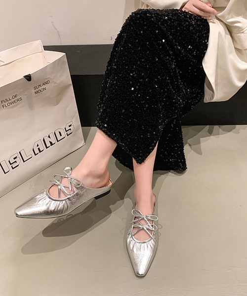 Lace Ladies（レースレディース）の「ダブルリボン ポインテッドトゥ レザー調 ミュール パンプス（サンダル・レディース・シルバー/アイボリー・23.5cm/24cm/24.5cm/25cm/22.5cm/23cm）」の8枚目の写真