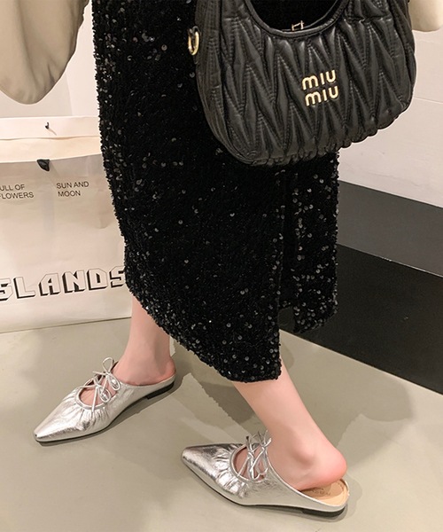 Lace Ladies（レースレディース）の「ダブルリボン ポインテッドトゥ レザー調 ミュール パンプス（サンダル・レディース・シルバー/アイボリー・23.5cm/24cm/24.5cm/25cm/22.5cm/23cm）」の10枚目の写真