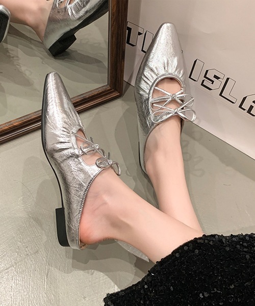 Lace Ladies（レースレディース）の「ダブルリボン ポインテッドトゥ レザー調 ミュール パンプス（サンダル・レディース・シルバー/アイボリー・23.5cm/24cm/24.5cm/25cm/22.5cm/23cm）」の12枚目の写真