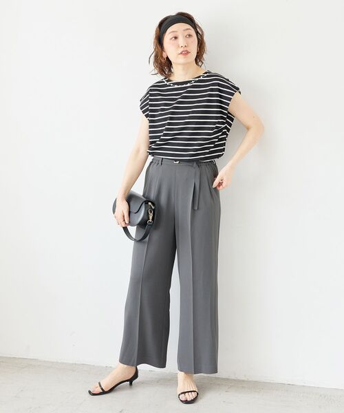 le.coeur blanc（ルクールブラン）の「【接触冷感・速乾】ハイストレッチカルゼベルテッドパンツ（その他パンツ・レディース・ライトグレー/チャコールグレー・38）」の13枚目の写真