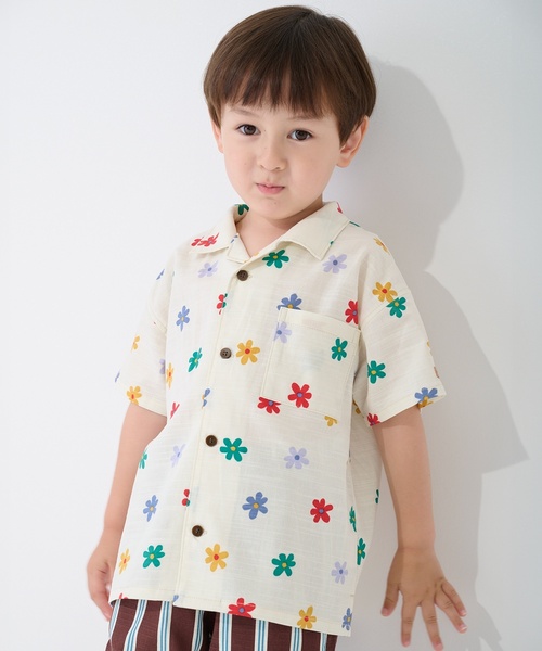 petit main(プティマイン)の「【リンク】綿レーヨン総柄開衿シャツ(シャツ/ブラウス・キッズ・イエロー/カラフル・S/M)」の2枚目の写真