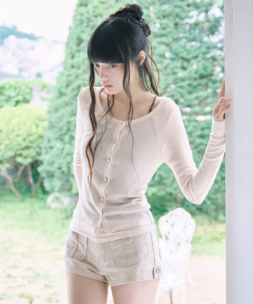 Soft Wool Scoop Neck Cardigan PEACH — мягкий шерстяной кардиган с вырезом‑лодочка, цвет персик