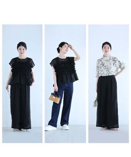 cawaii(カワイイ)の「(黒)シアーフリルブラウスとワイドパンツ2点セット【set】(Tシャツ/カットソー・レディース・ブラック・FREE)」の13枚目の写真