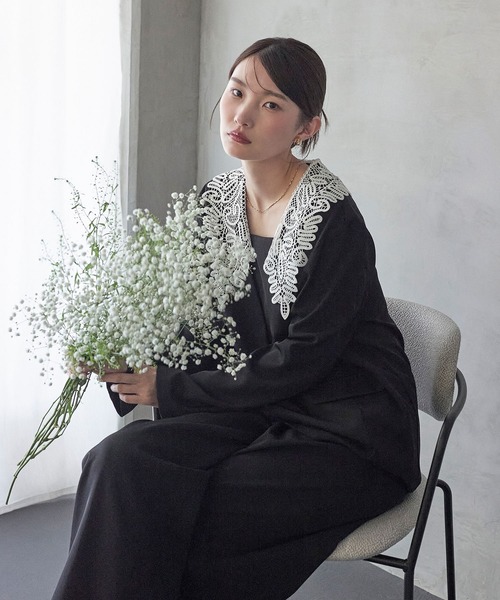 Kana(カナ)の「レースビッグカラーパンツドレス2点セット パーティー 結婚式 お呼ばれ オケージョン(パンツドレス・レディース・ブルー/ブラウン/ブラック・M)」の1枚目の写真