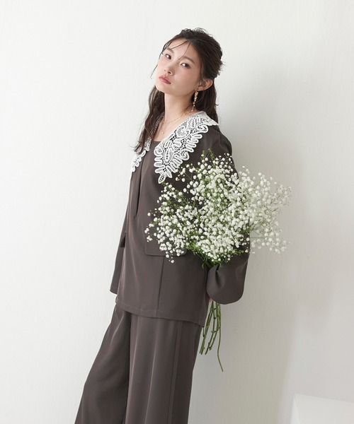 Kana(カナ)の「レースビッグカラーパンツドレス2点セット パーティー 結婚式 お呼ばれ オケージョン(パンツドレス・レディース・ブルー/ブラウン/ブラック・M)」の22枚目の写真