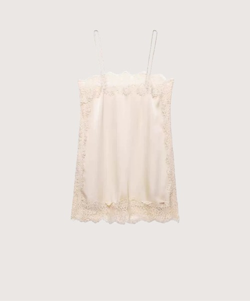 LA POMME petit(ラポミ・プチ)の「Satin Lace Trim Cami/サテンレーストリムキャミ(キャミソール・レディース・ブラウン/パープル/アイボリー/シャンパン/ブラック×ホワイト/ブラック・FREE)」の1枚目の写真