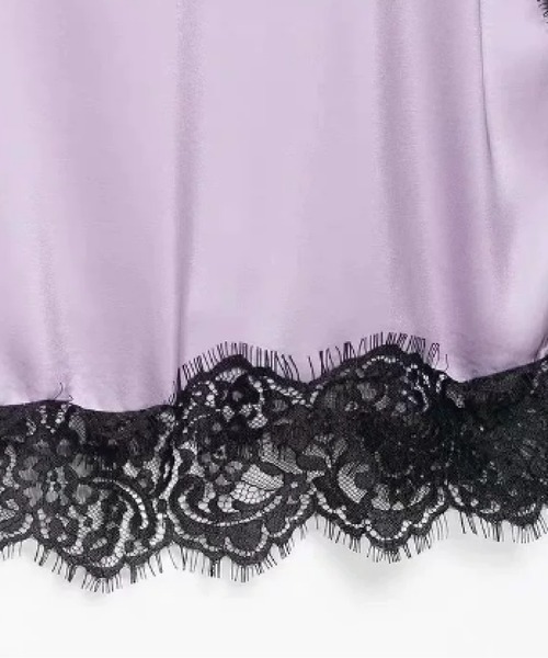 LA POMME petit(ラポミ・プチ)の「Satin Lace Trim Cami/サテンレーストリムキャミ(キャミソール・レディース・ブラウン/パープル/アイボリー/シャンパン/ブラック×ホワイト/ブラック・FREE)」の7枚目の写真