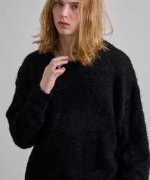 Revo. シャギーニット クルーネック ルーズシルエット 無地 / モヘアライク プルオーバー