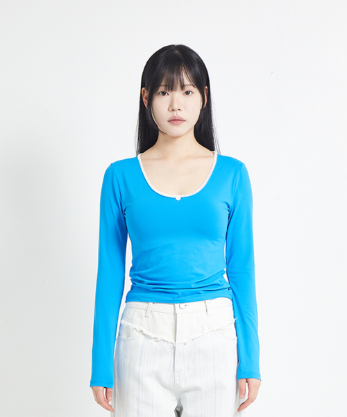 COTTONREBIRTHCLUB（コットンリバースクラブ）の「レースベビーTシャツ（ブルー）（Tシャツ/カットソー・レディース・その他・FREE）」の2枚目の写真