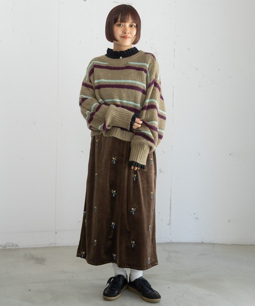 POU DOU DOU(プードゥドゥ)の「ベロアフラワー刺繍スカート(スカート・レディース・ブラウン/ダークグレー・3)」の18枚目の写真