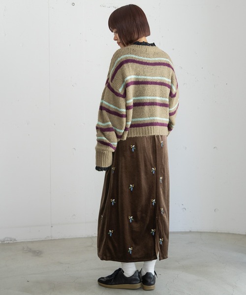 POU DOU DOU(プードゥドゥ)の「ベロアフラワー刺繍スカート(スカート・レディース・ブラウン/ダークグレー・3)」の20枚目の写真