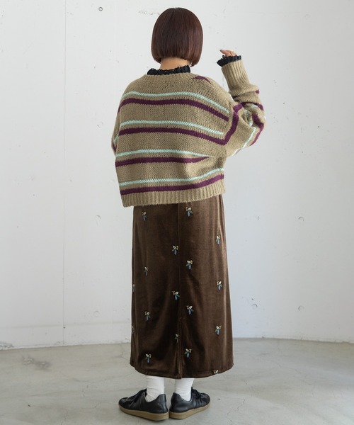 POU DOU DOU(プードゥドゥ)の「ベロアフラワー刺繍スカート(スカート・レディース・ブラウン/ダークグレー・3)」の21枚目の写真