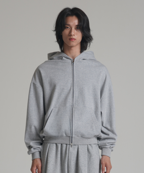 NOMING(ノミング)の「ルーズフィットクロップイージー2ウェイフードジップアップ - グレー(パーカー・メンズ・グレー・SMALL/MEDIUM/LARGE/X-LARGE)」の1枚目の写真