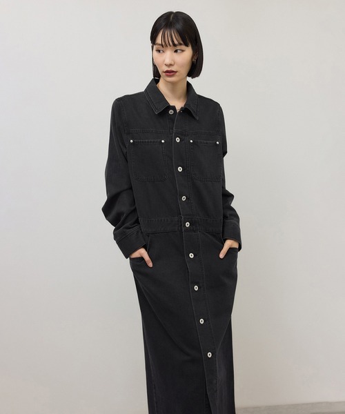 ADAM ET ROPE'(アダムエロペ)の「【WEB限定】デニムシャツロングワンピース(シャツワンピース・レディース・ブラック/ブルー・36/38)」の2枚目の写真