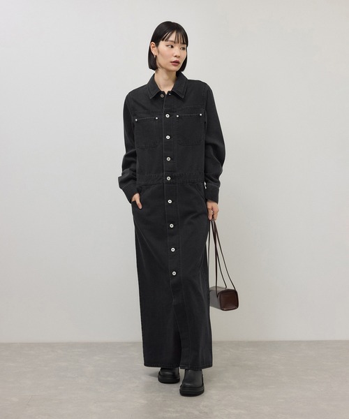 ADAM ET ROPE'(アダムエロペ)の「【WEB限定】デニムシャツロングワンピース(シャツワンピース・レディース・ブラック/ブルー・36/38)」の3枚目の写真