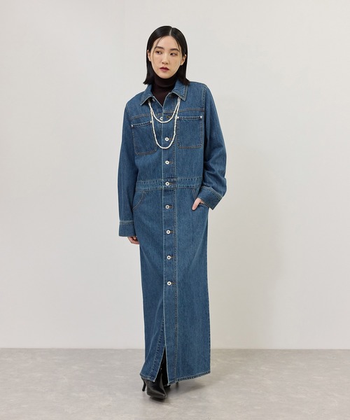 ADAM ET ROPE'(アダムエロペ)の「【WEB限定】デニムシャツロングワンピース(シャツワンピース・レディース・ブラック/ブルー・36/38)」の5枚目の写真